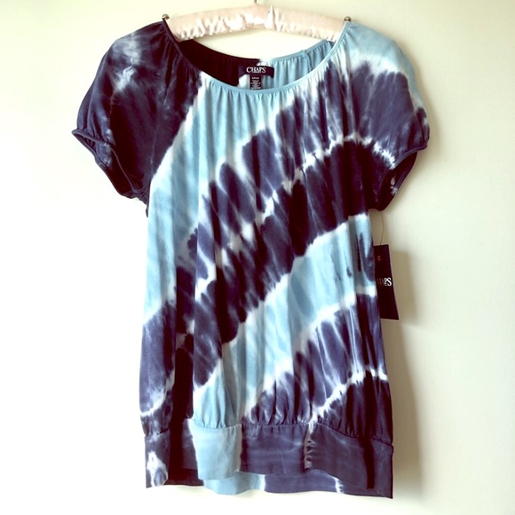 Chaps Tops - Chaps Denim Blue Tie Dye Striped Blouse, S